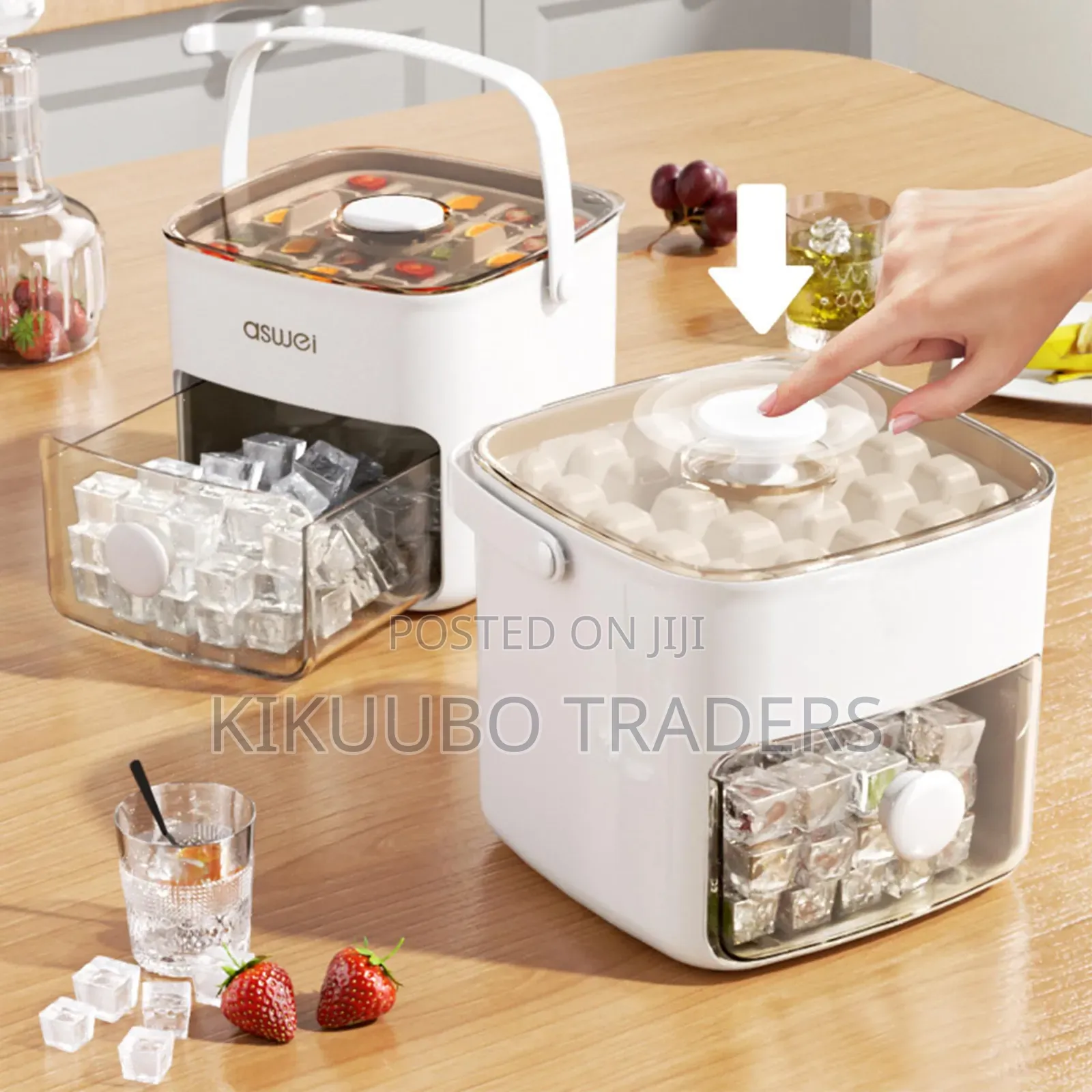 Ice Cube Maker With Tray and Lid, 2-in-1 Design, White