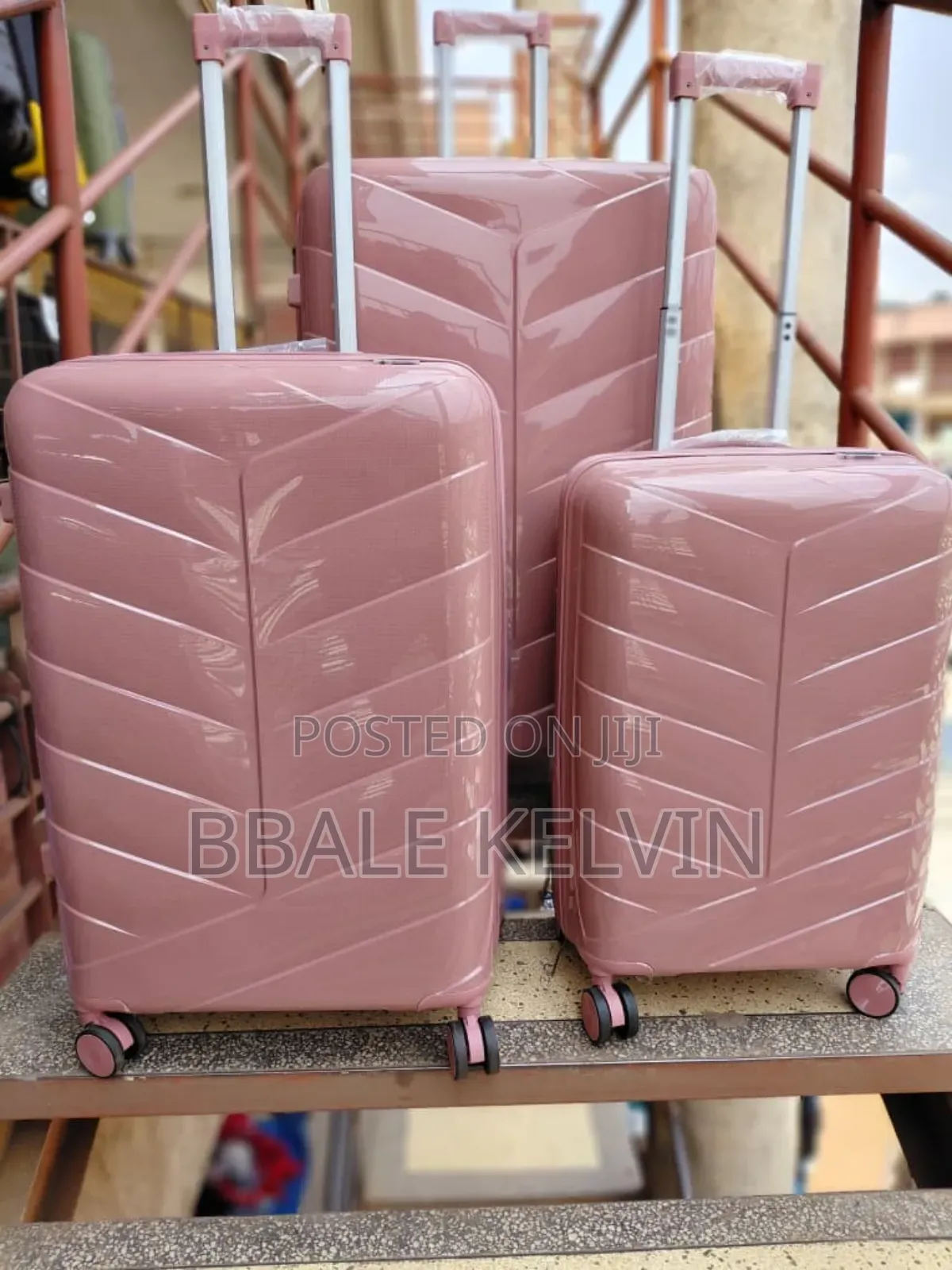 Pink Rubber Suitcases Full Set 3pcs Small, Medium and Large