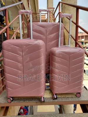 Pink Rubber Suitcases Full Set 3pcs Small, Medium and Large