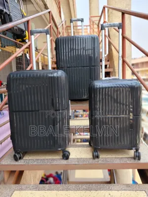 Black Rubber Travel Suitcase Bag 3pcs Full Set