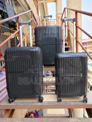 Black Rubber Travel Suitcase Bag 3pcs Full Set