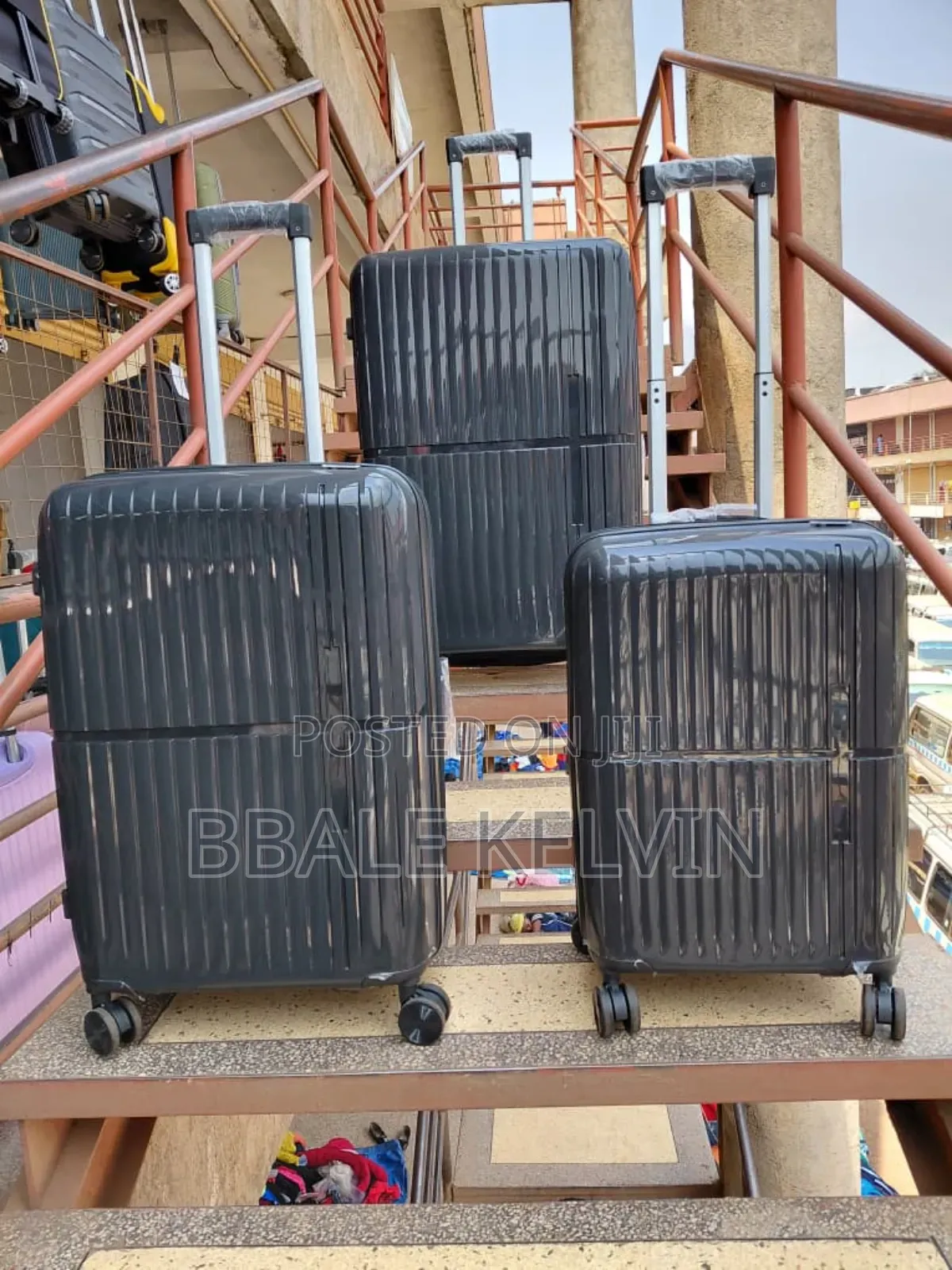 Black Rubber Travel Suitcase Bag 3pcs Full Set