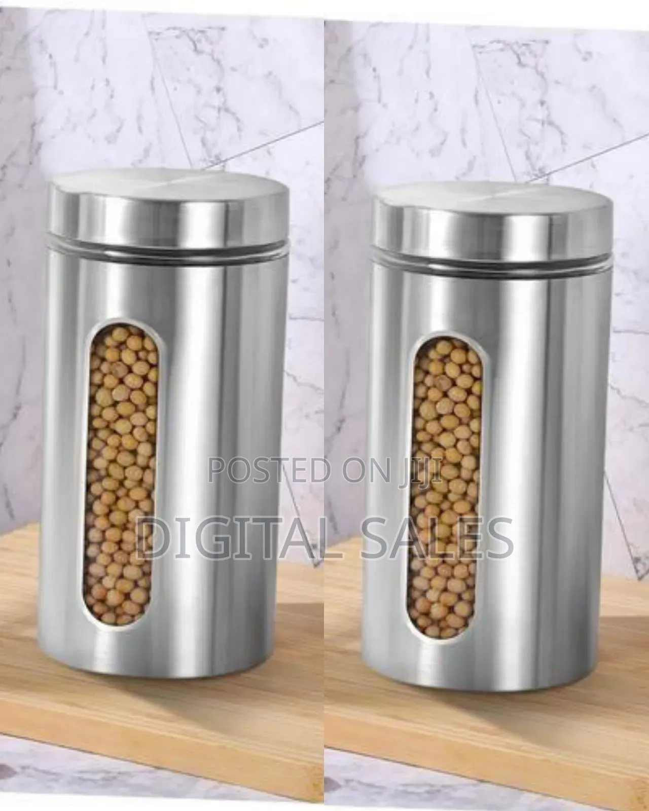 Set of Three Stainless Steel Kitchen Storage Canisters