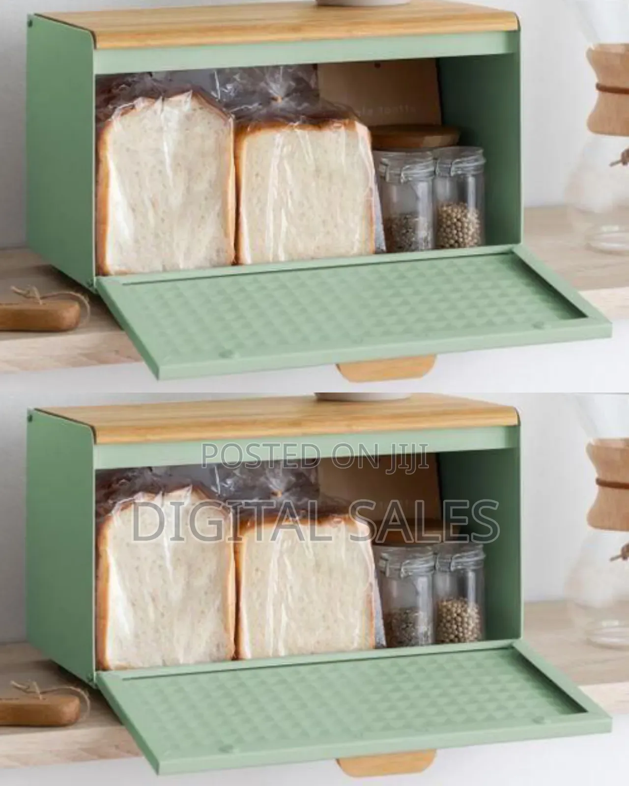 Modern Bread Bin With Natural Wooden Cutting Board Lid