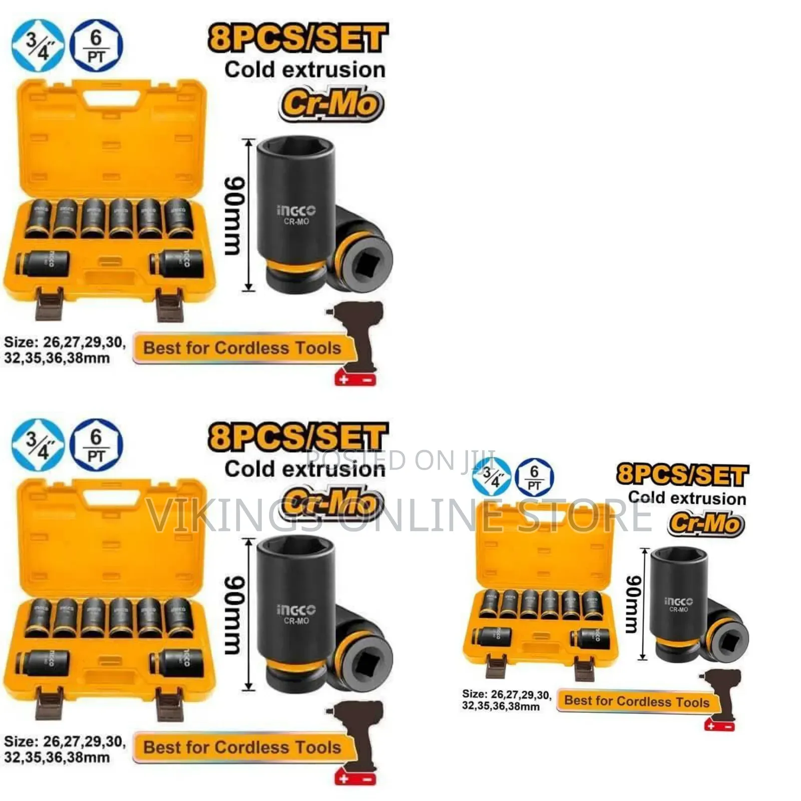 Ingco 8 PCS 3/4"Dr. Deep Impact Socket Set