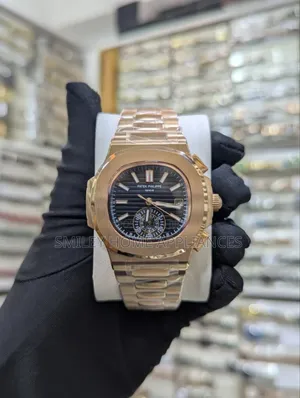 Men's Authentic Rose Gold Patek Phillipe Black Face Wrist Time Piece