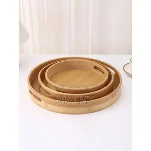 3pc Round Bamboo Serving Trays