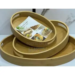 3pc Round Bamboo Serving Trays
