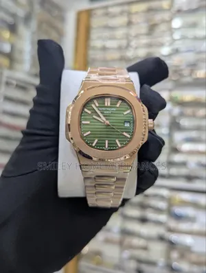 Men's Patek Philippe Geneva Green Face Rose Gold Strapped Watch