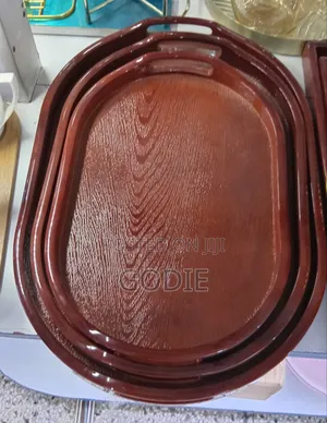 Three Nested, Oval-Shaped Bamboo Serving Trays