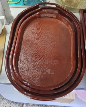 Three Nested, Oval-Shaped Bamboo Serving Trays