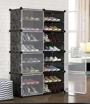 Two Column Plastic Shoe Rack Black