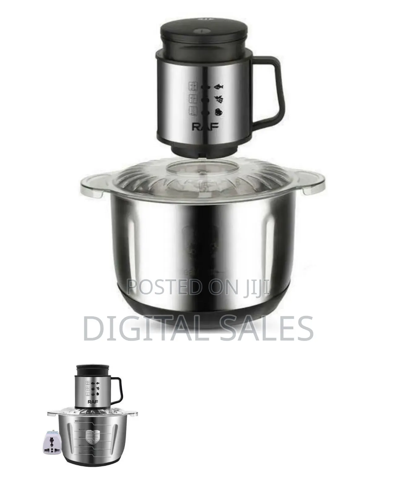 Raf Multi-Function Electric Food Chopper With Stainless Steel Bowl