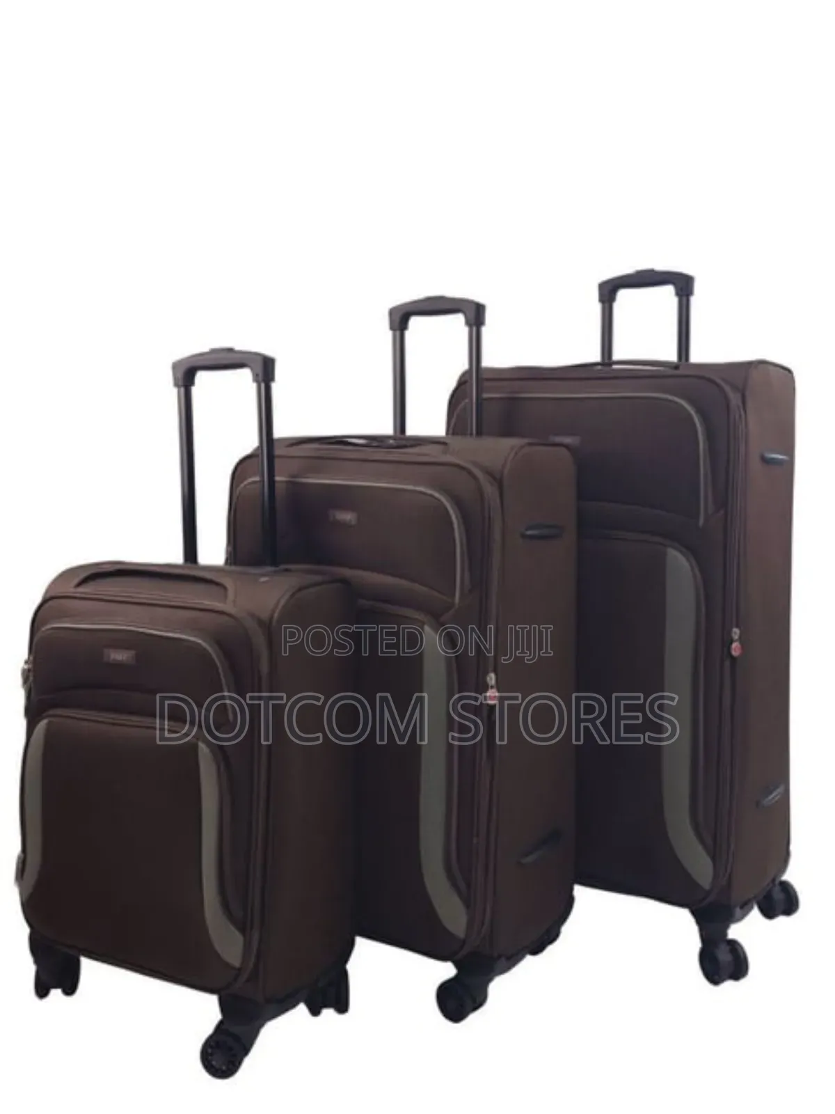 Three Brown Fabric Trolley Suitcases