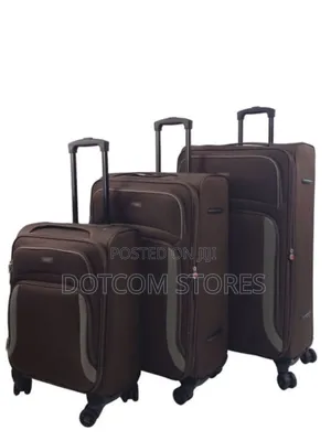 Three Brown Fabric Trolley Suitcases