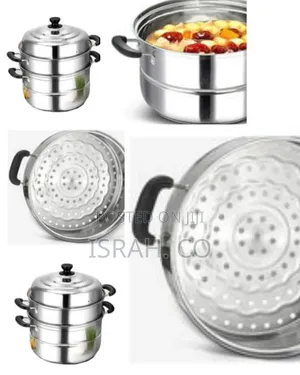 3 Layer Stainless Steel Saucepan and Steamer Soup Pot,32cm-Silver