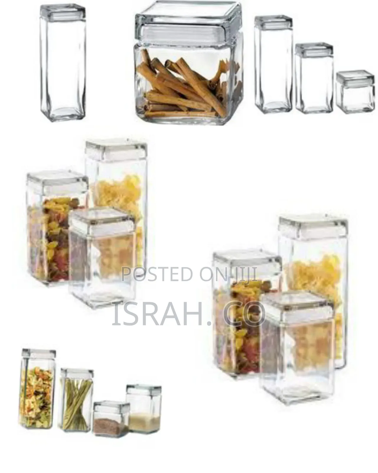 4 Piece of Transparent Square Acrylic Storage Jars Stackable Clear