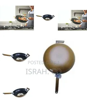 32cm Non-Stick Wok Stir Frying Pan Saucepan With Wooden Handle- Black
