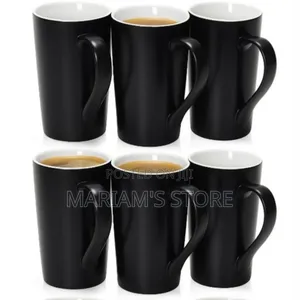 Happy Home Set Of 6 Tall Ceramic Coffee Mugs - Black