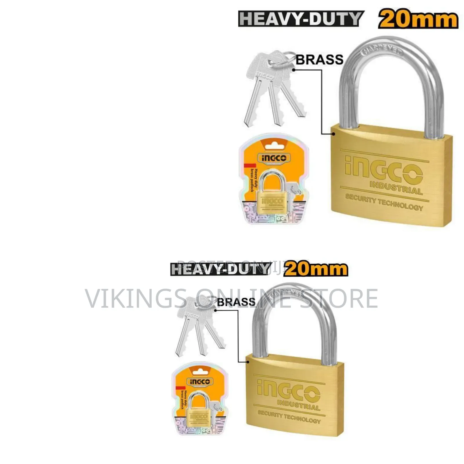 Ingco Dbpl0202 - Heavy Duty Brass Block Padlock - Orange
