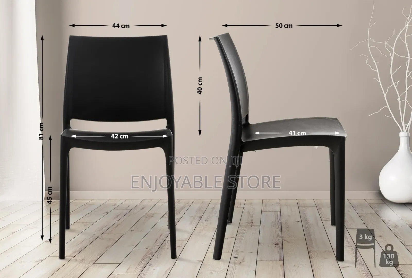 Modern Plastic Stackable Side Chair - Size Guide