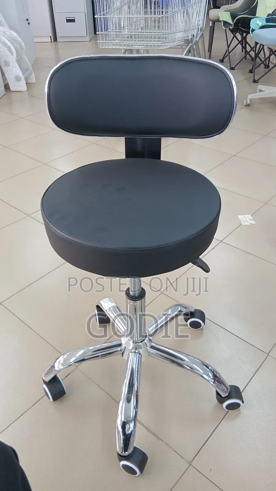 Pu Office Desk Rolling Stool With a Faux Leather Seat and Backrest,