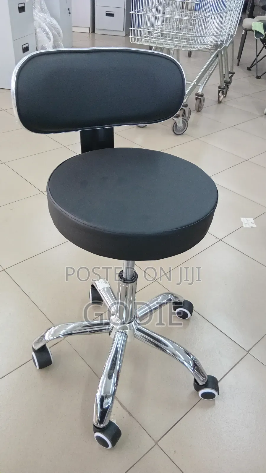 Pu Office Desk Rolling Stool With a Faux Leather Seat and Backrest,