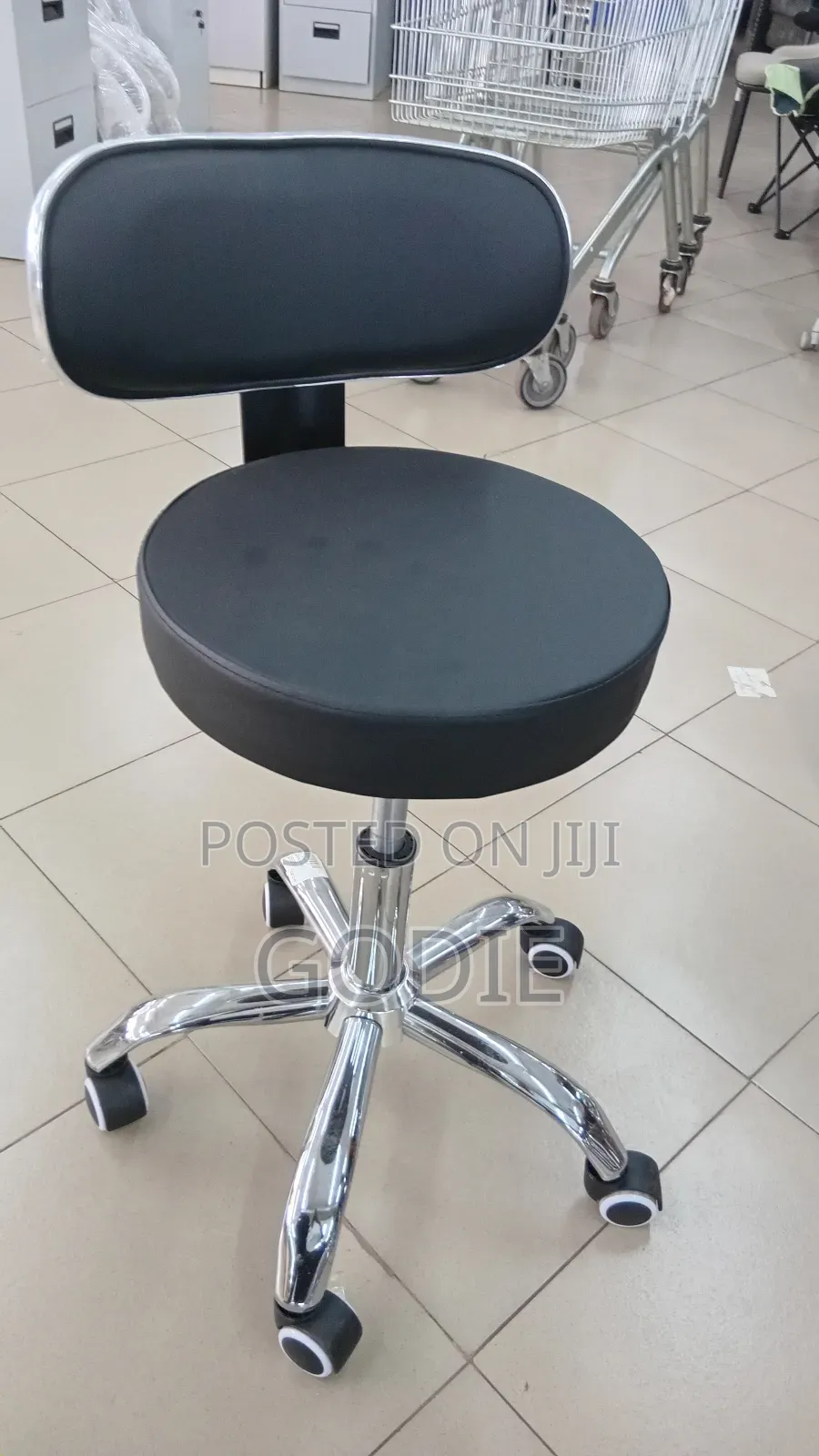 Pu Office Desk Rolling Stool With a Faux Leather Seat and Backrest,