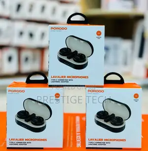 Porodo Lavalier Dual Button Microphones Usb C And Lightning Adapter