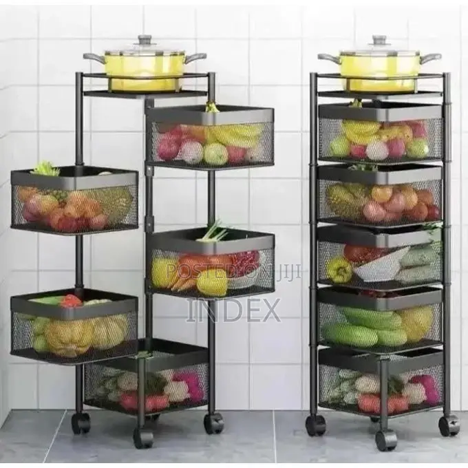 Multilayer Fruit Basket Rolling Round Kitchen Storage Rack