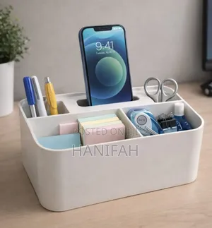 Minimalist White Plastic Desk Organizer