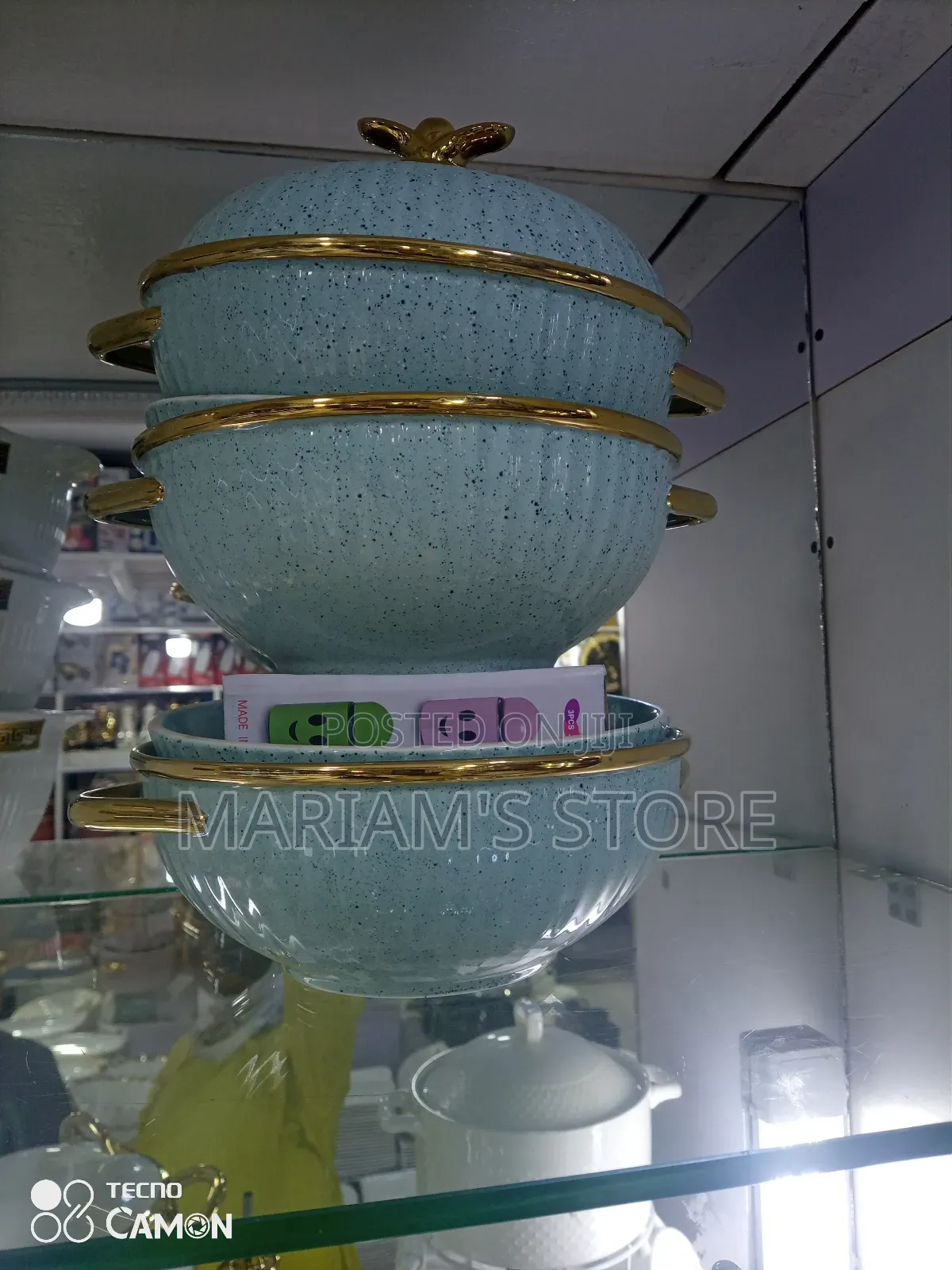 3-Piece Set of Blue Speckled Ceramic Serving Dishes
