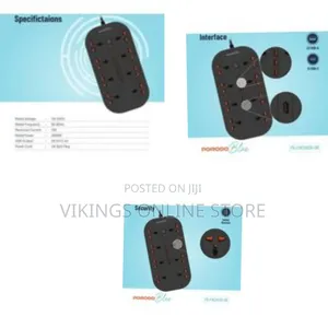 Porodo Blue Universal 8 Ac Power Socket, 1 Usb-C 3 Usb-A, 3 Meters