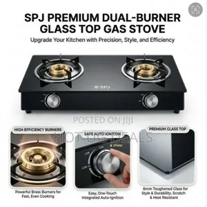 Spj Double Burner Glass Gas Stove With Auto Ignition - Black