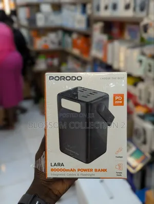 Porodo Lara 80000mah Power Bank With Integrated Cables Flashlight