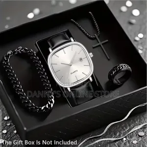 4pcs Men's Fashion Sports Quartz Watch Bracelet Set With