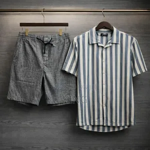 Men's Casual Apparel. Stripe Shirt and Linen Short