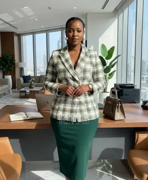 Women's Plaid Double-Breasted Blazer.
