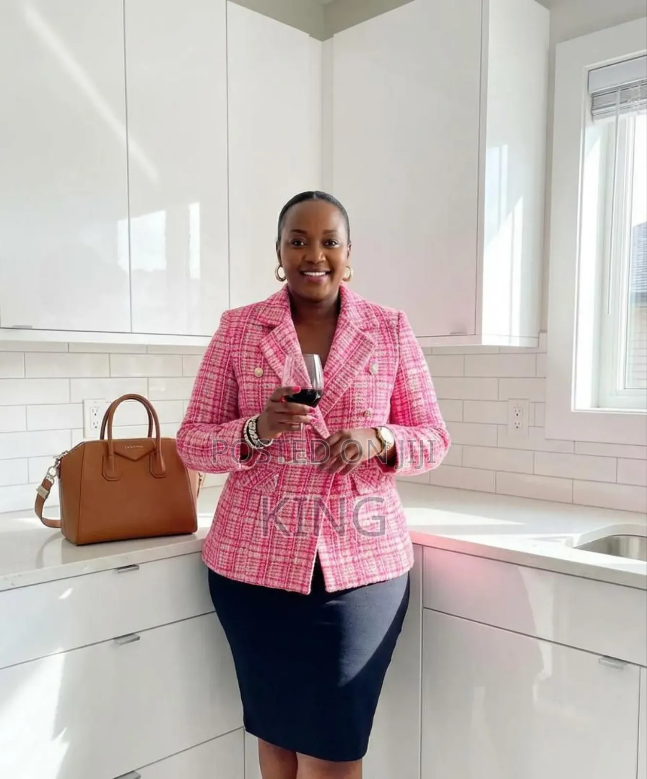Women's Plaid Double-Breasted Blazer.