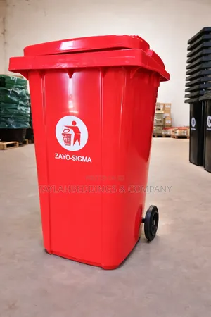 Heavy Duty 120l Plastic Dustbin With Wheels-Red