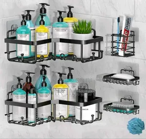 Piece Adhesive Black Shower Caddy Organizer Set