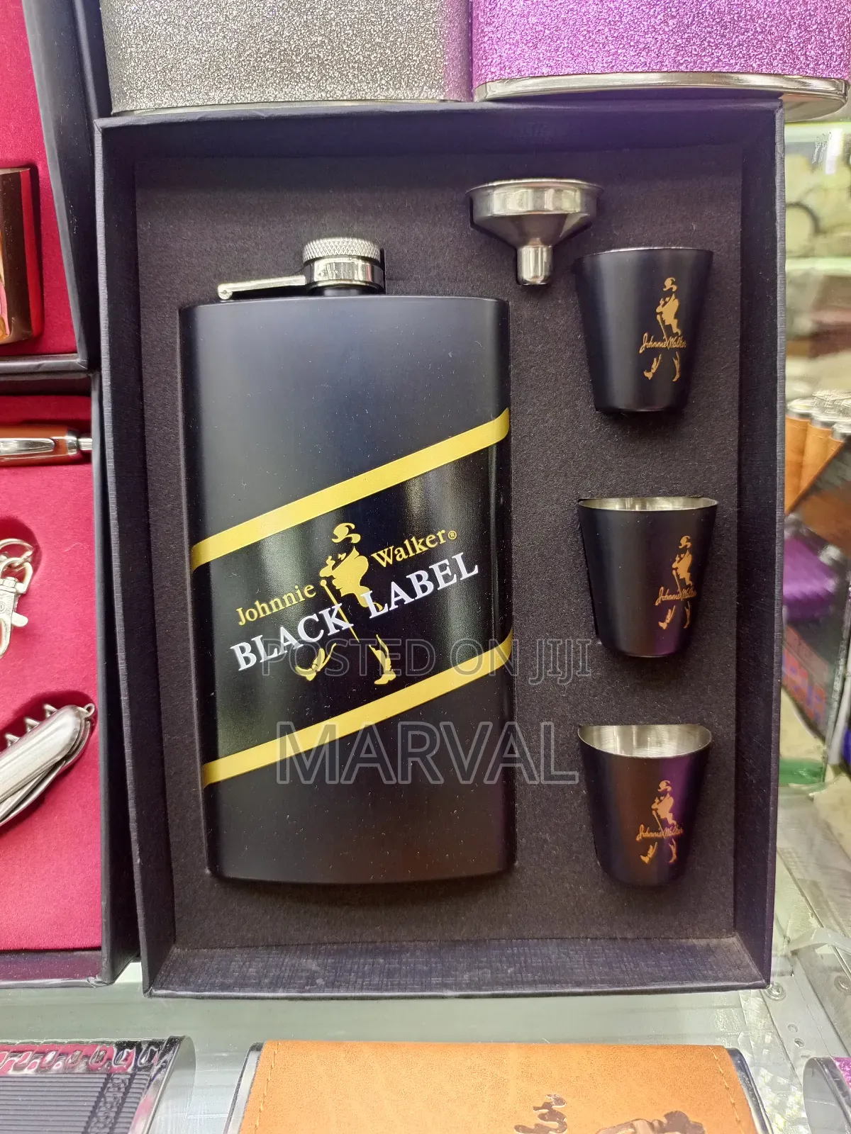 Johnnie Walker Black Label Hip Flask Gift Set- Multi Colours