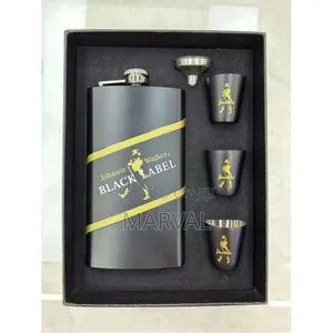 Black Label Hip Flask Gift Set