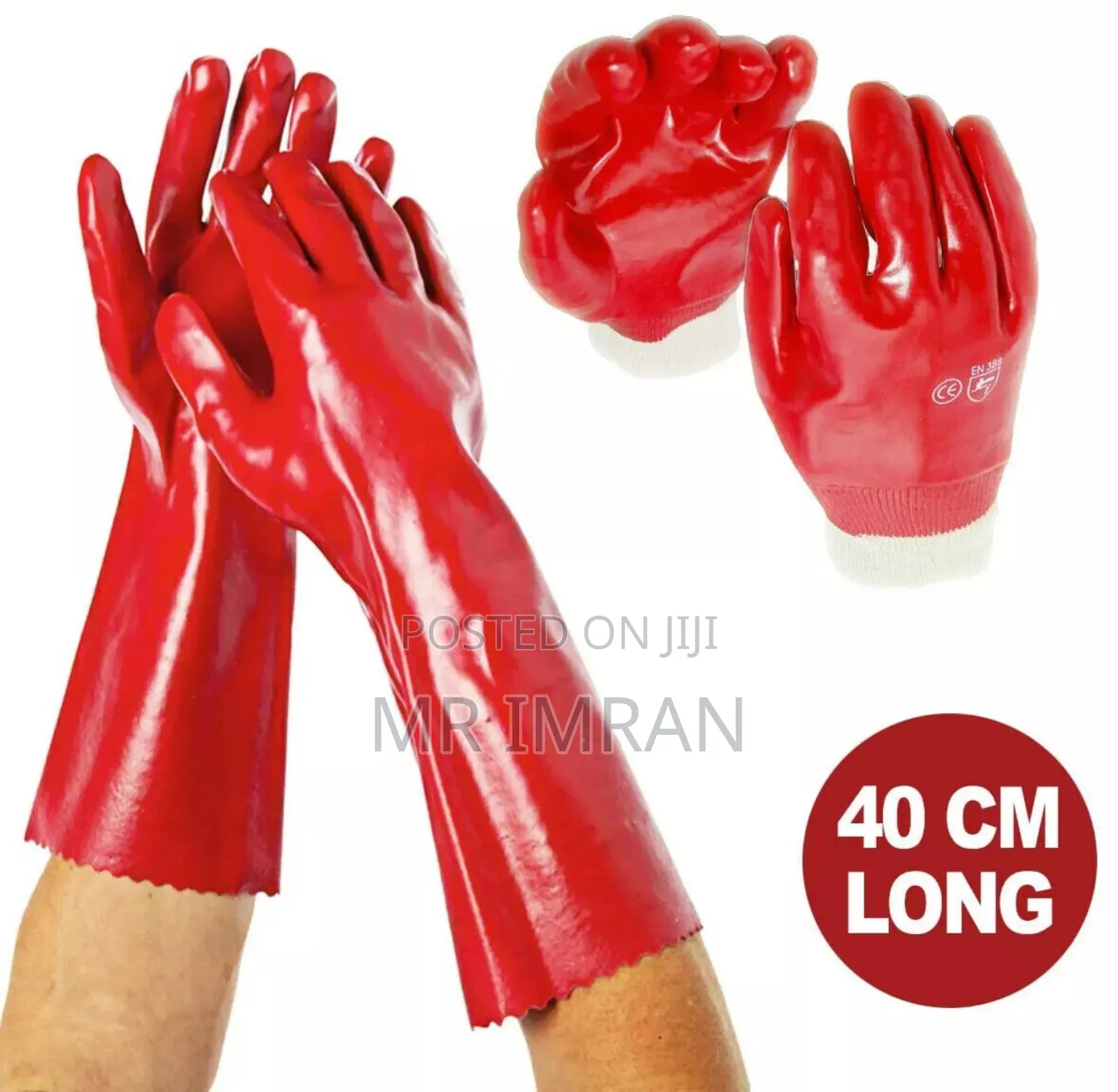 Red PVC Heavy-Duty Chemical Safety Gauntlets