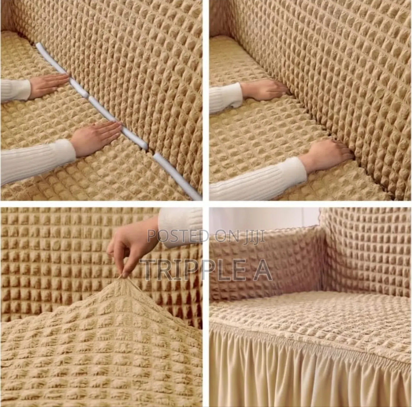 2:1:1 Khaki Four Seater Elastic Sofa Cover