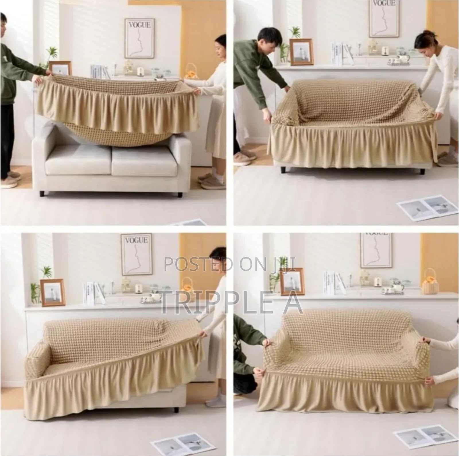 2:1:1 Khaki Four Seater Elastic Sofa Cover