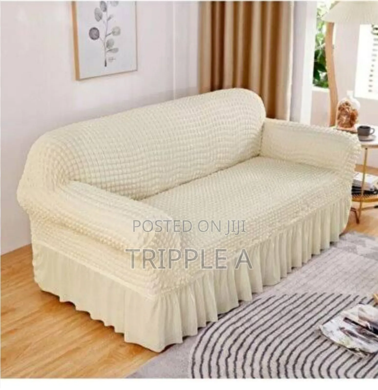 3:1:1 Ivory Five Seater Elastic Sofa Cover