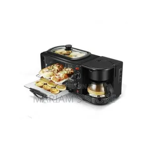 3 in 1 Home Breakfast Machine Maker Coffee Frying Pan Bread -Black