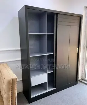 Black and White Classic Wardrobe With Sliding Doors and One Drawer