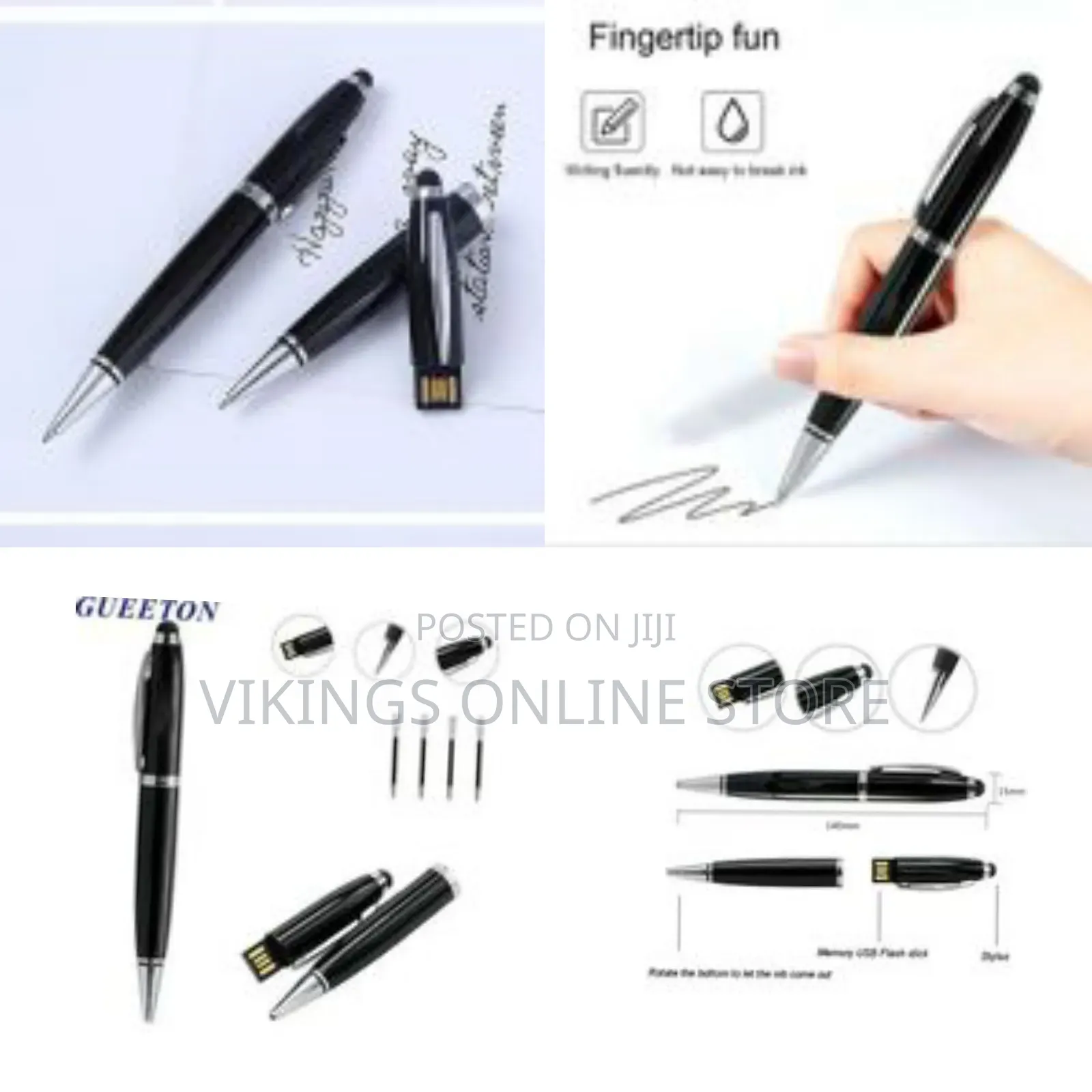 Gueeton 128gb Otg Usb Flash Drive Ballpoint Pen Black With 4 PCS Spare